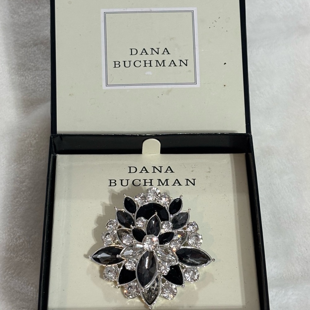 Dana Buchman Elegant Black and Silver Brooch